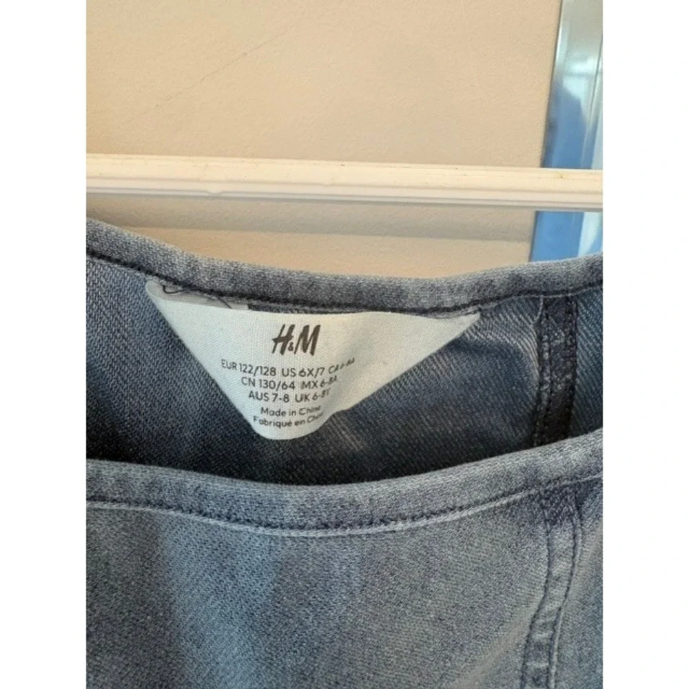 H&M Girls Chambray Denim Puff Sleeve Peplum Top Blue Size 6X/7
